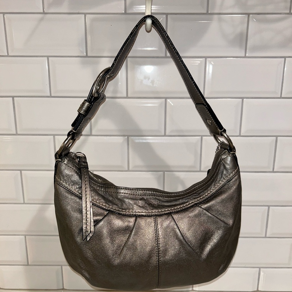 Coach Pewter Women's Leather Hobo Shoulder Bag